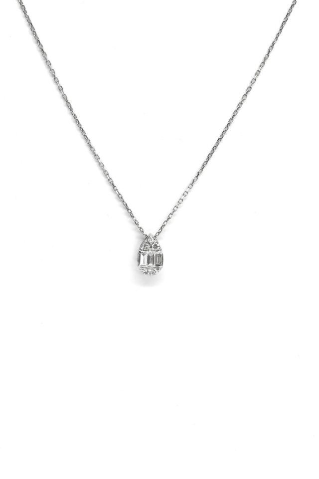 0.15 ct Pırlanta Baget Damla Kolye