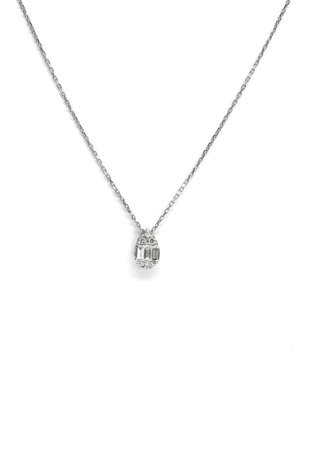 0.15 ct Pırlanta Baget Damla Kolye