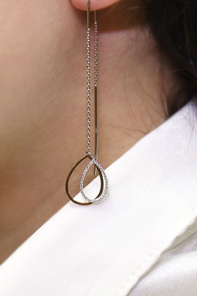 Tasarım Sallantılı Damla Pırlanta Küpe