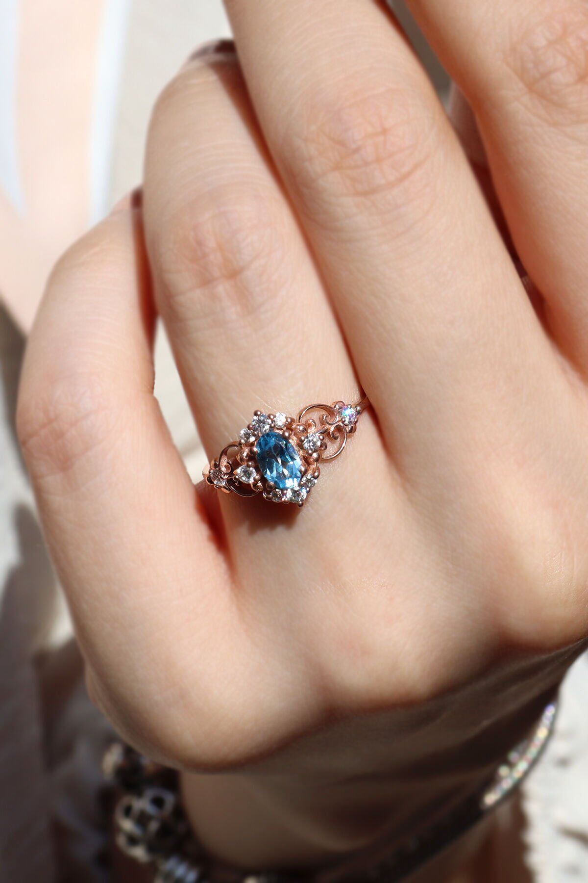 Vintage Aquamarine & Pırlanta Yüzük Beyaz Altın - 16