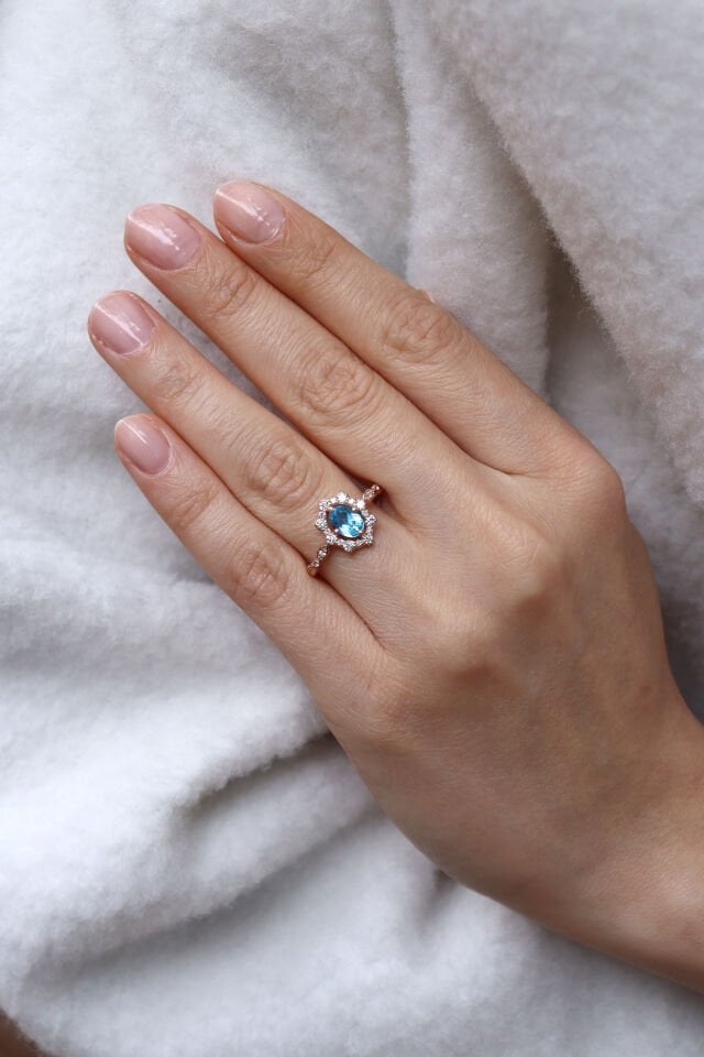 Vintage Aquamarine & Pırlanta Yüzük