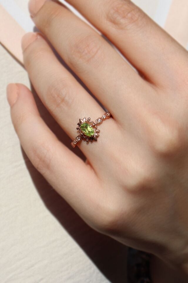 Vintage Yeşil Turmalin & Pırlanta Yüzük