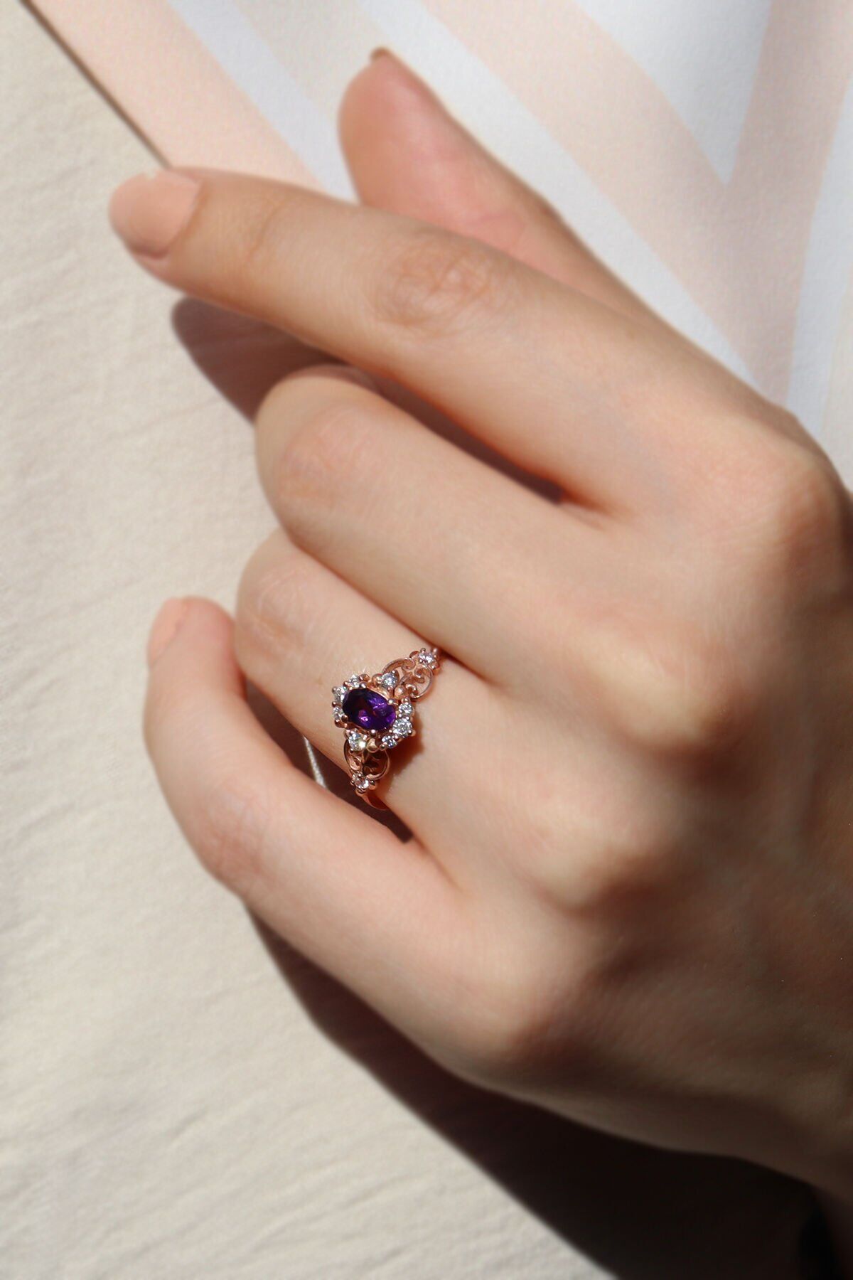 Vintage Ametist & Pırlanta Yüzük