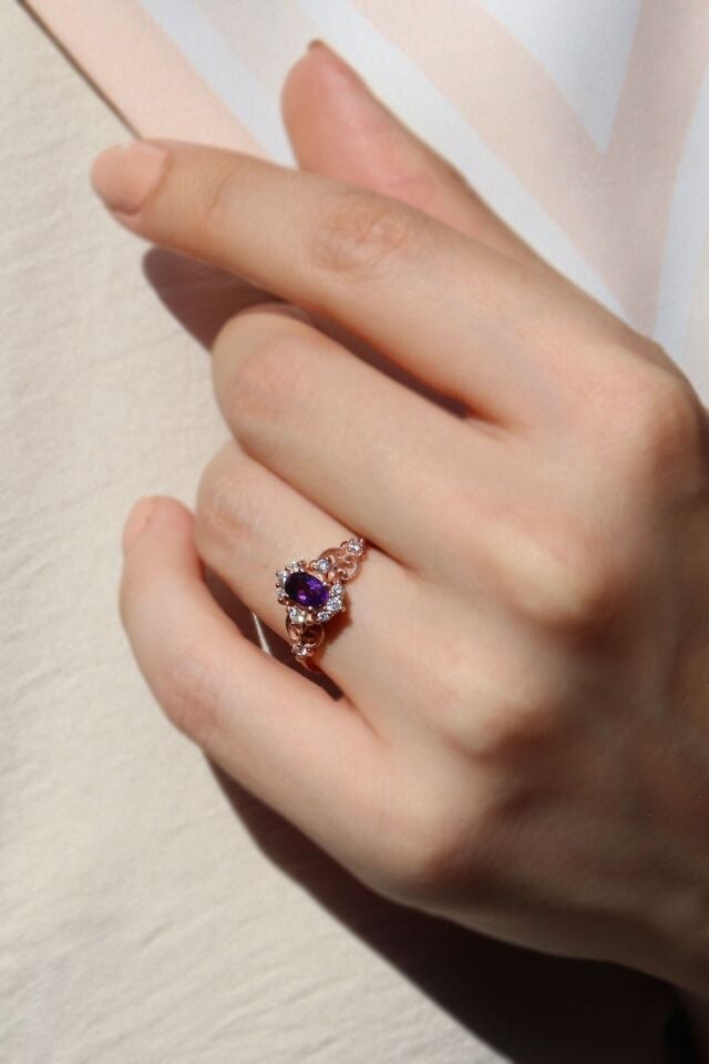 Vintage Ametist & Pırlanta Yüzük