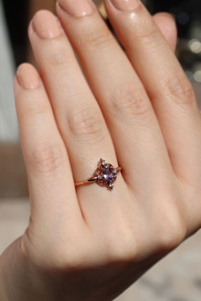 Vintage Ametist & Pırlanta Yüzük