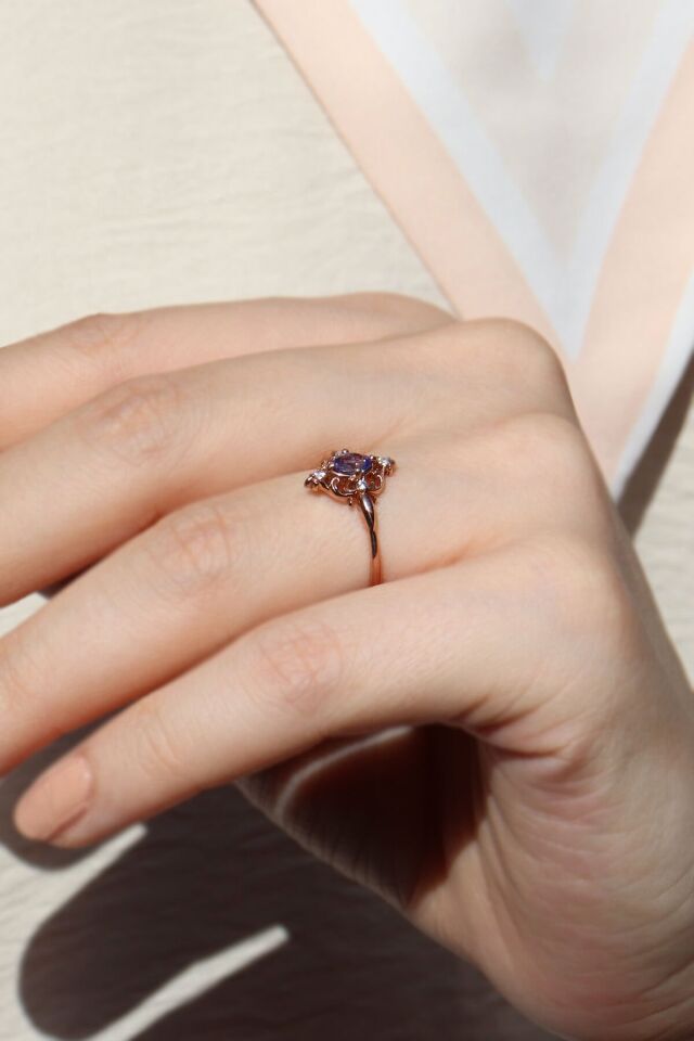 Vintage Ametist & Pırlanta Yüzük