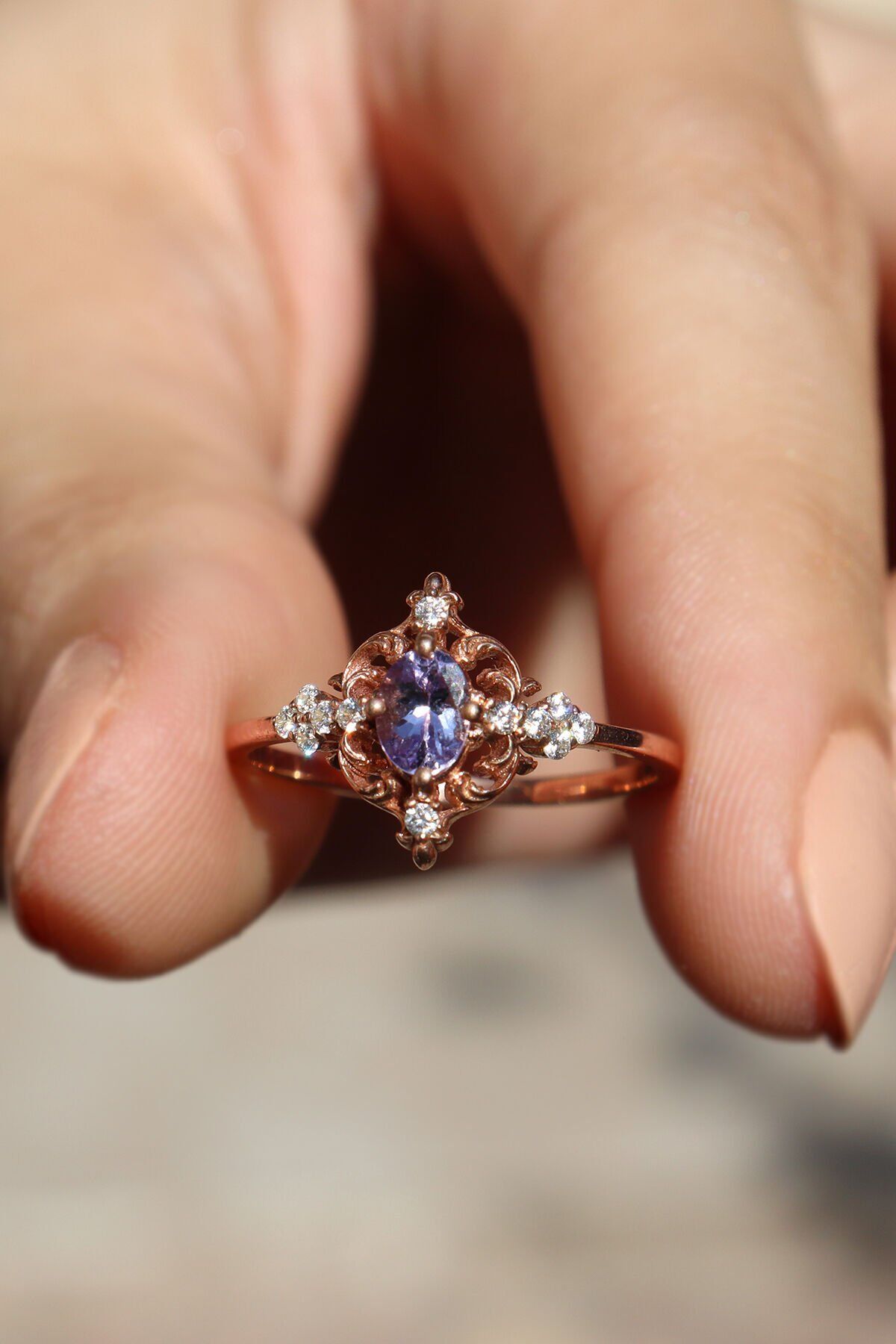 Vintage Ametist & Pırlanta Yüzük