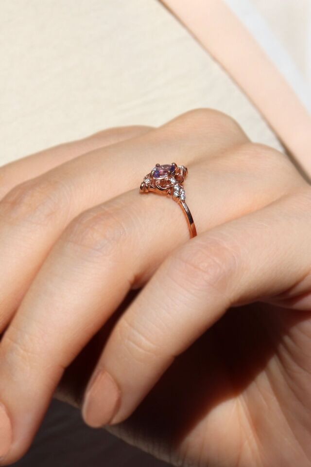 Vintage Ametist & Pırlanta Yüzük