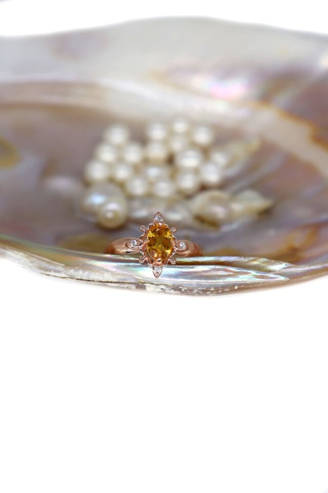 Vintage Sarı Topaz & Pırlanta Yüzük