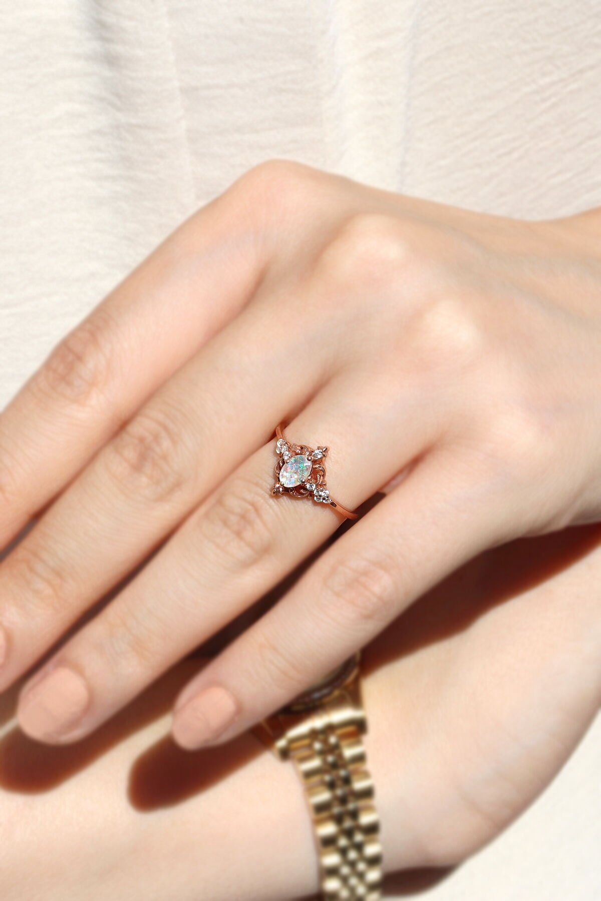 Vintage Opal & Pırlanta Yüzük