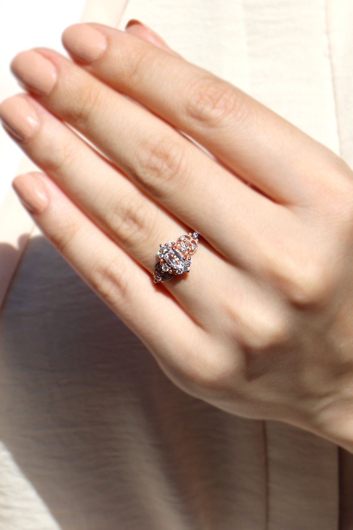 Vintage Beyaz Topaz & Pırlanta Yüzük