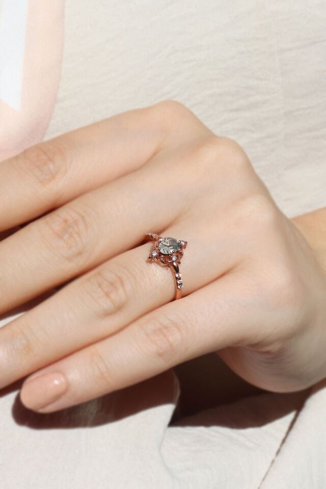 Vintage Moss Agate & Pırlanta Yüzük