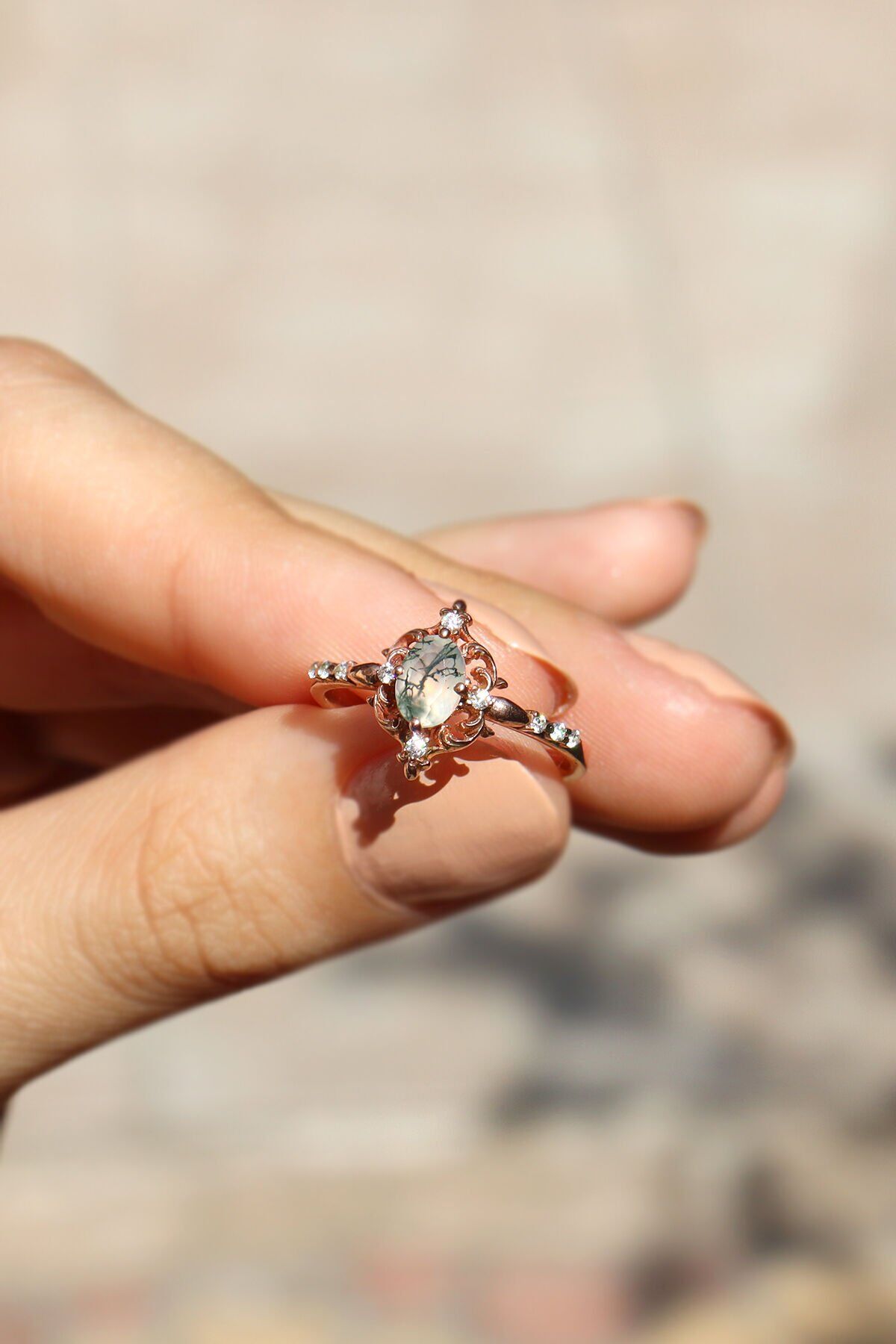 Vintage Moss Agate & Pırlanta Yüzük