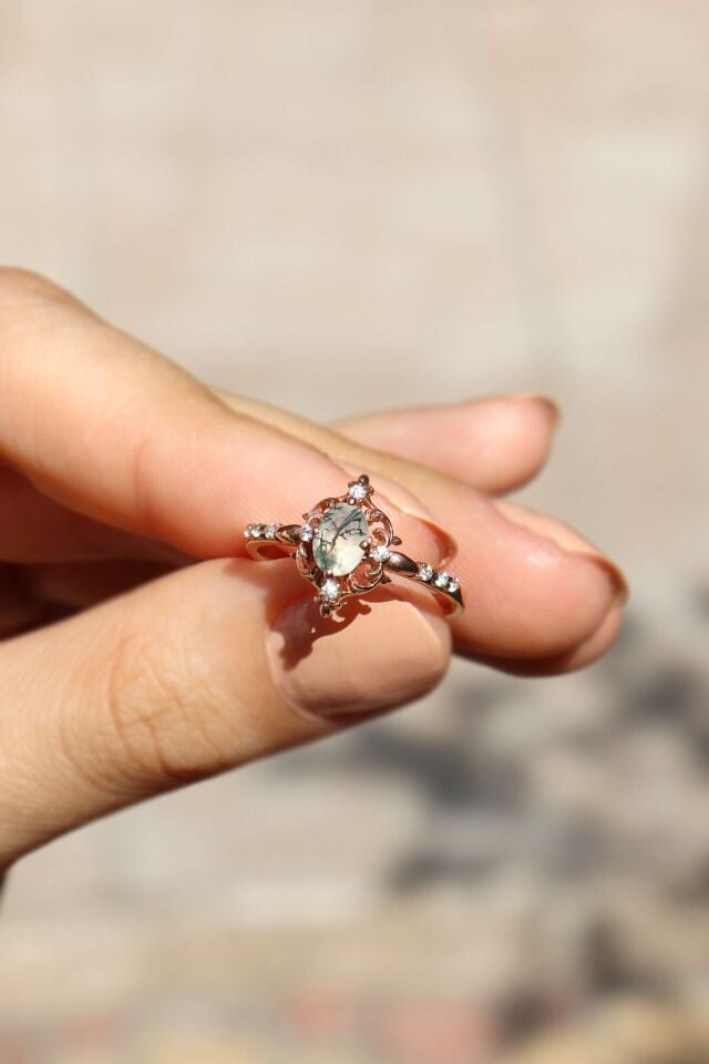 Vintage Moss Agate & Pırlanta Yüzük