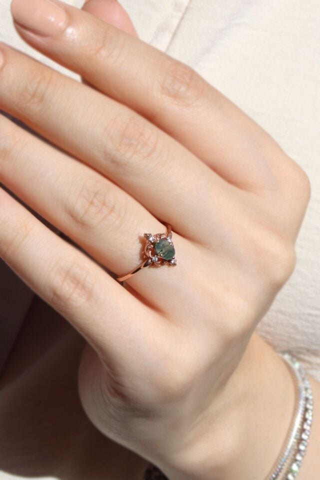 Vintage Moss Agate & Pırlanta Yüzük