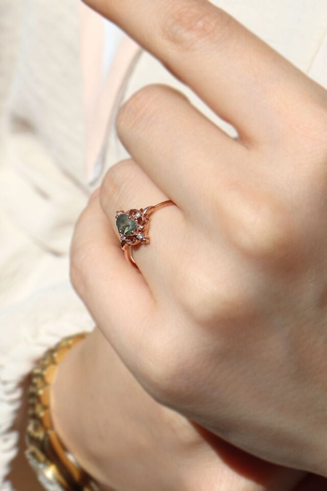 Vintage Moss Agate & Pırlanta Yüzük