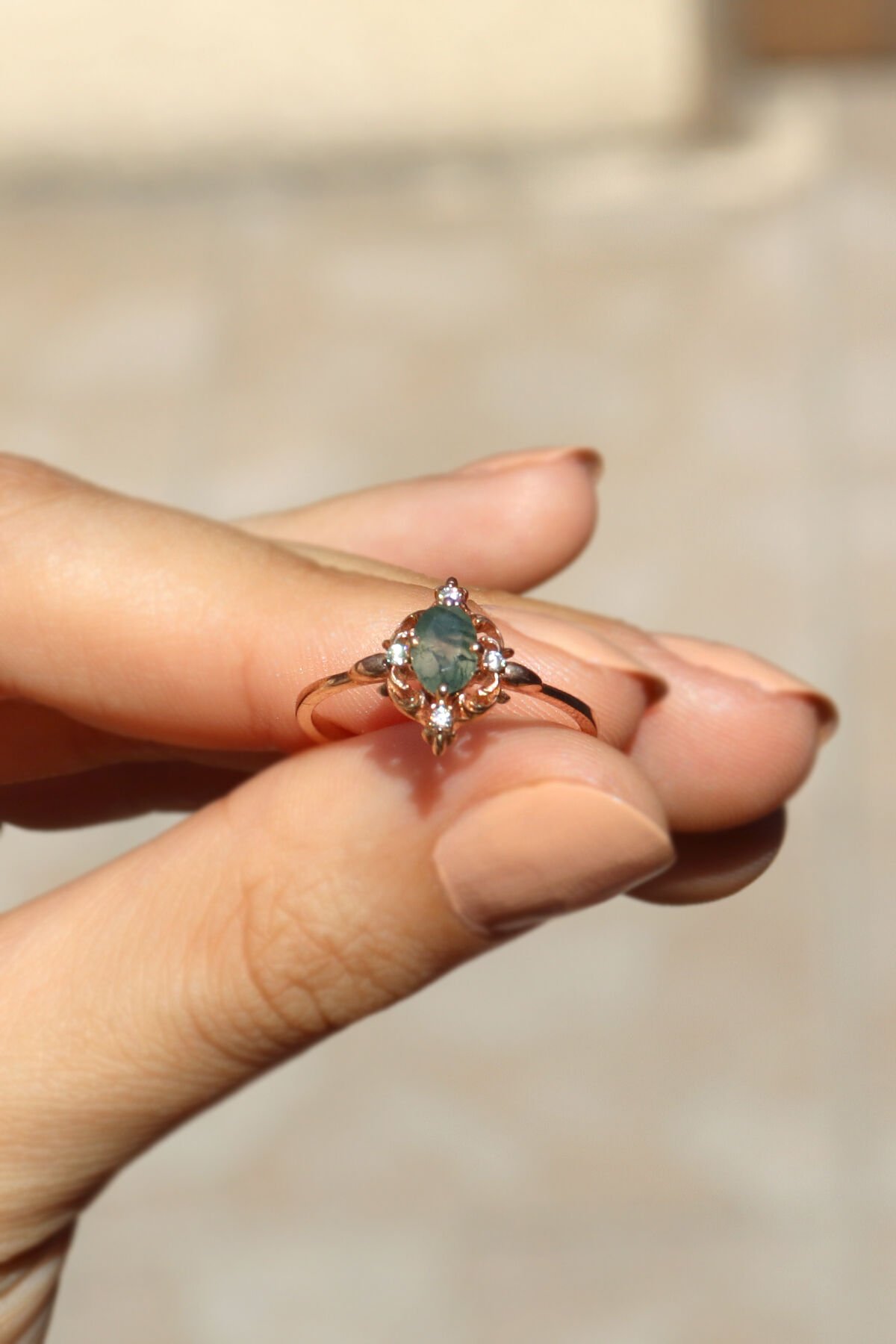 Vintage Moss Agate & Pırlanta Yüzük