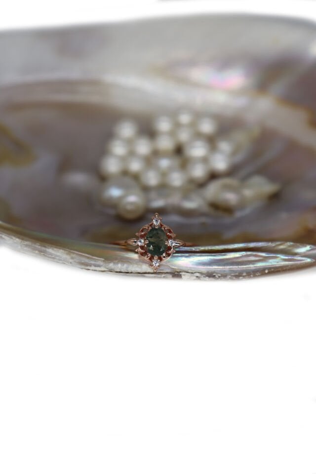 Vintage Moss Agate & Pırlanta Yüzük