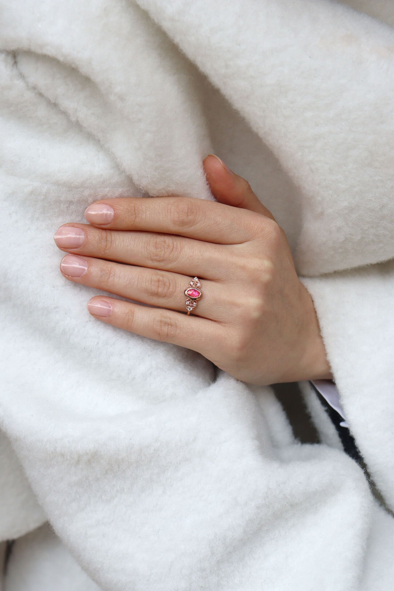 Vintage Pembe Opal & Pırlanta Yüzük