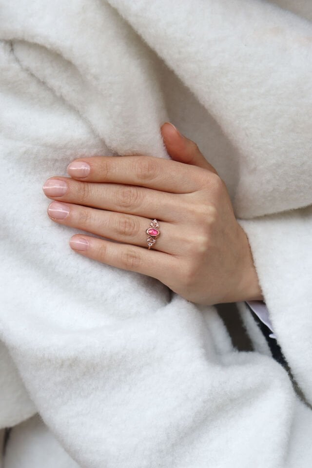 Vintage Pembe Opal & Pırlanta Yüzük