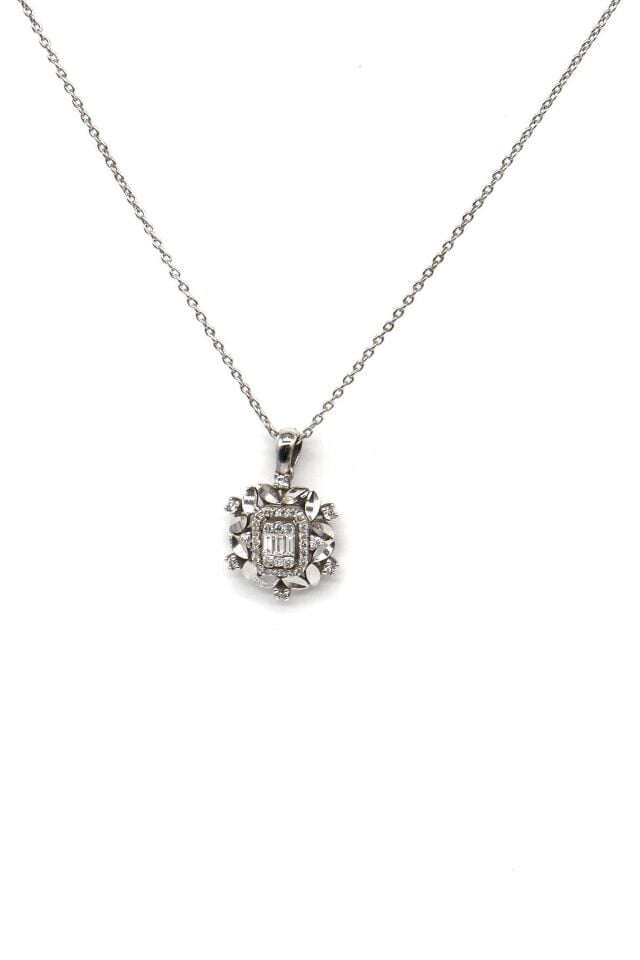 0.30 ct Kalemli Baget Pırlanta Kolye
