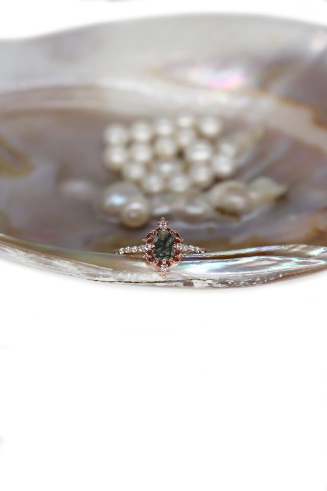Vintage Moss Agate & Pırlanta Yüzük
