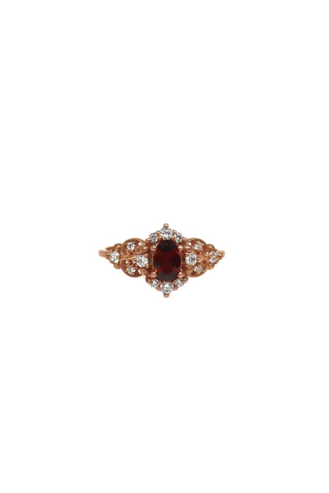 Vintage Garnet & Pırlanta Yüzük Beyaz Altın - 17