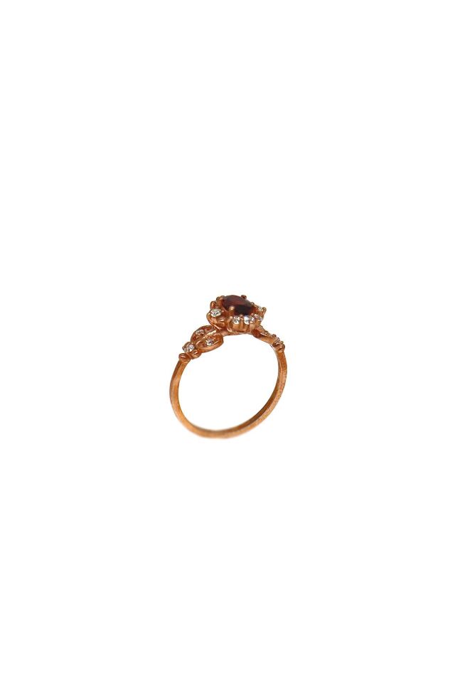 Vintage Garnet & Pırlanta Yüzük Beyaz Altın - 9