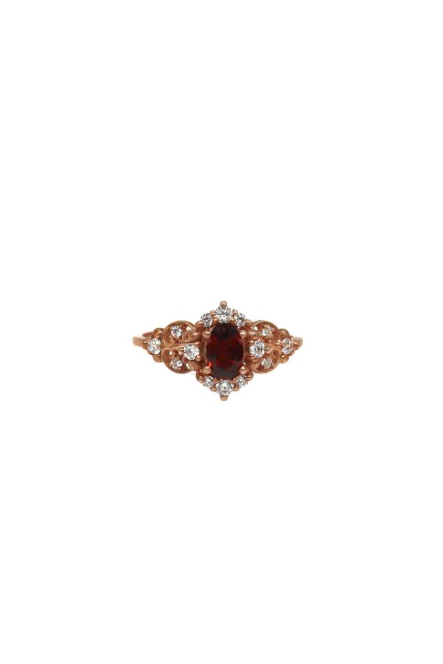 Vintage Garnet & Pırlanta Yüzük Beyaz Altın - 12