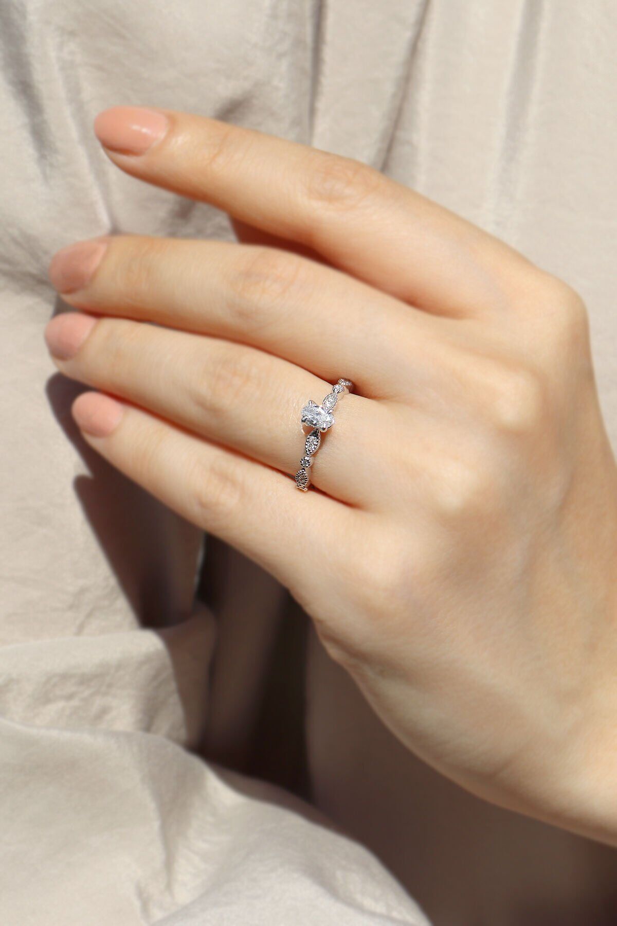 Vintage Oval Pırlanta Yüzük Rose Altın - 8
