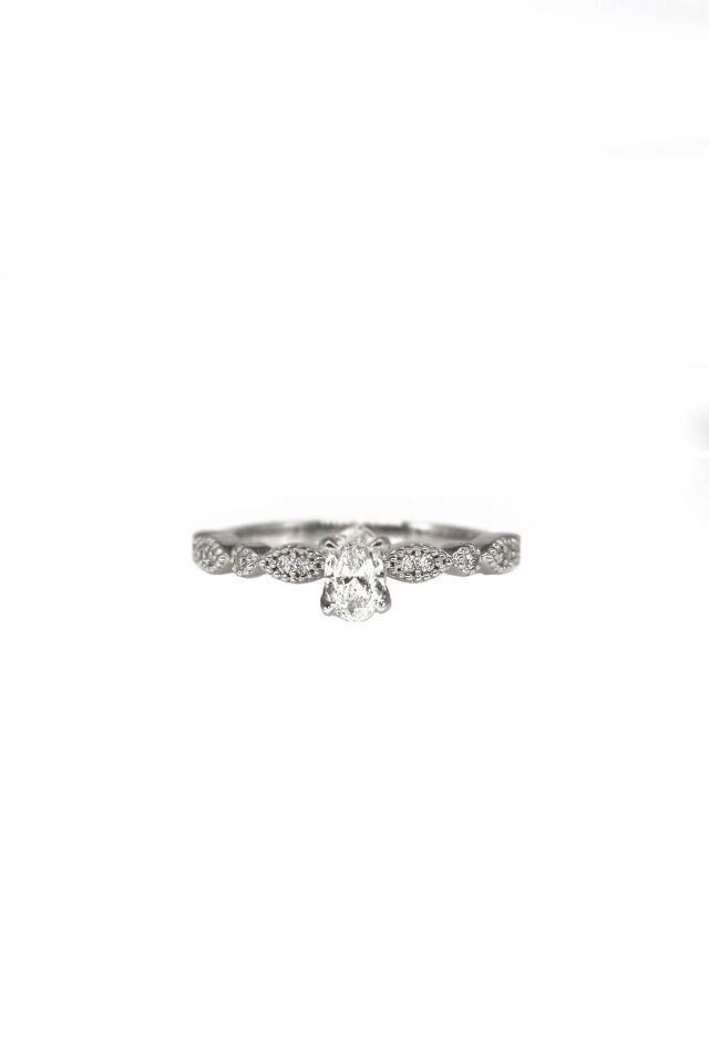Vintage Oval Pırlanta Yüzük Beyaz Altın - 11