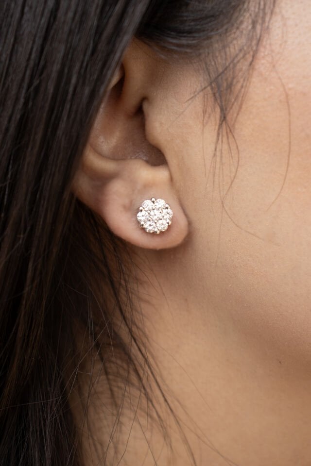1.00 Ct Pırlanta Coronet Çiçek Küpe