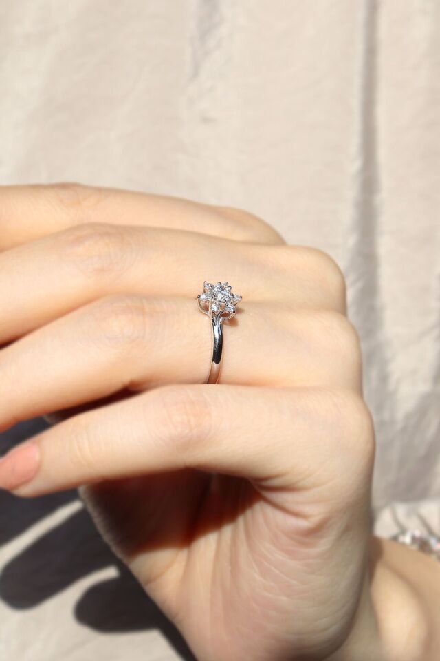 Vintage Lotus Pırlanta Yüzük Beyaz Altın - 15