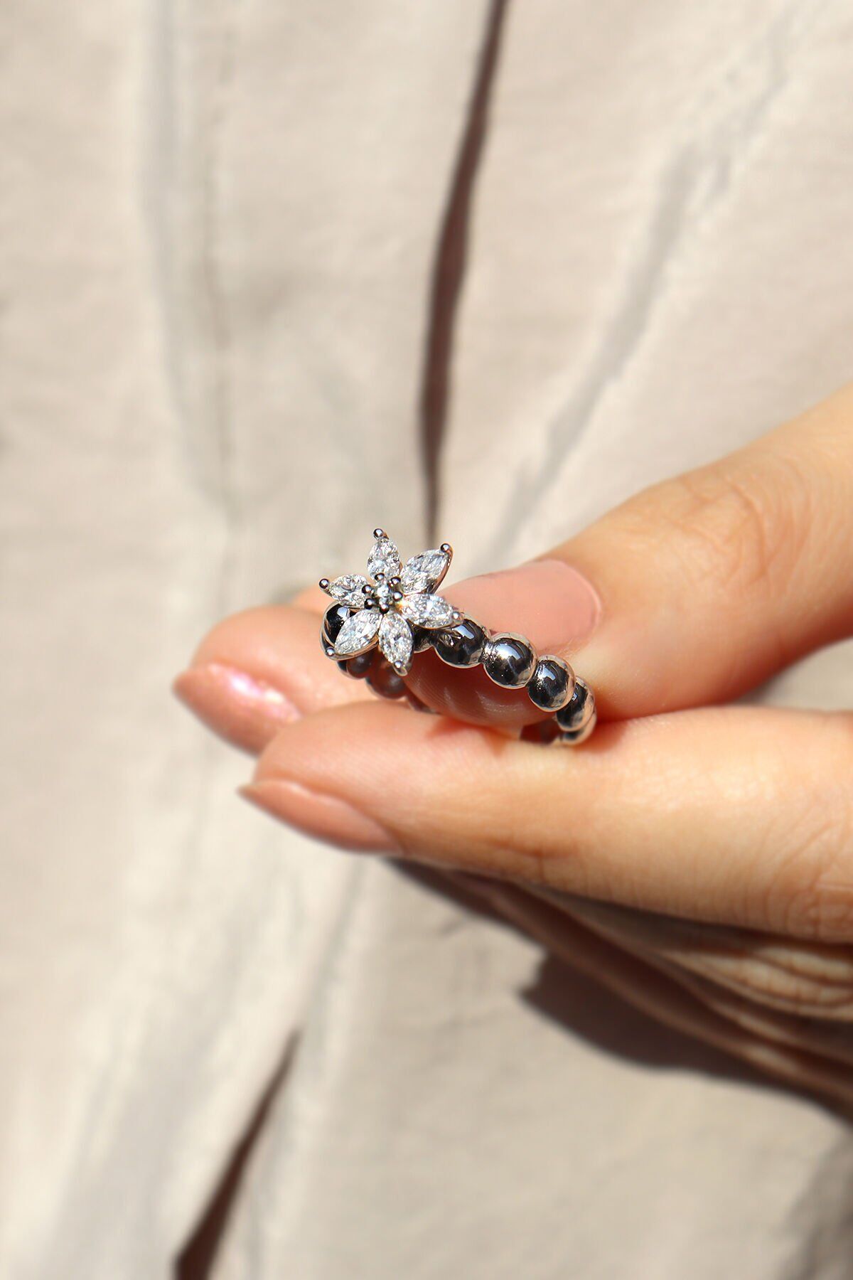 Markiz Çiçek Pırlanta Yüzük Rose Altın - 12