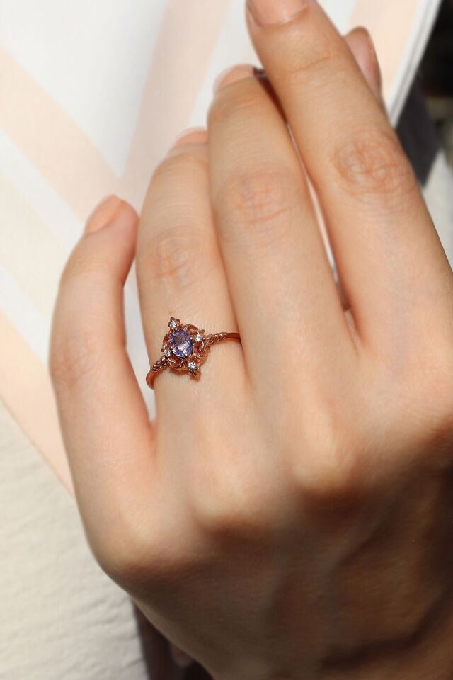 Vintage Ametist & Pırlanta Yüzük