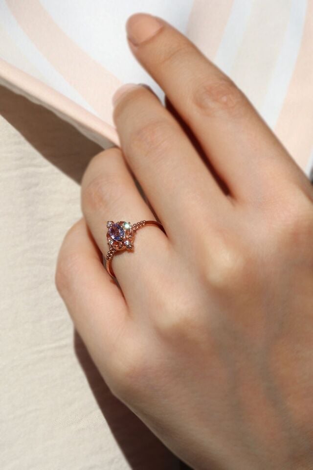 Vintage Ametist & Pırlanta Yüzük