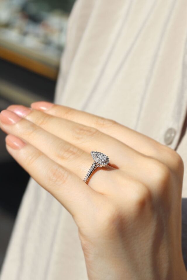 0.38 ct Coronet Damla  Pırlanta Yüzük Sarı Altın - 7