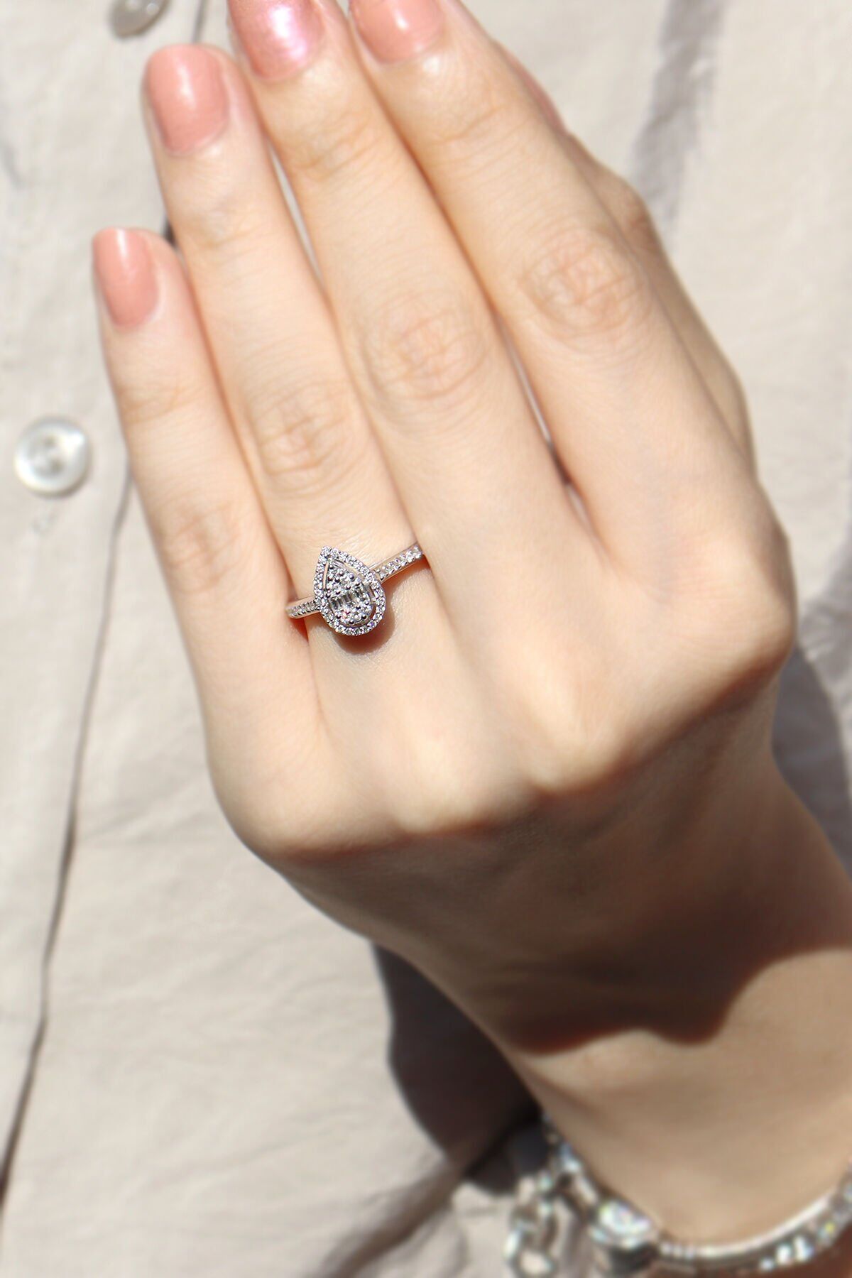 0.38 ct Coronet Damla  Pırlanta Yüzük Sarı Altın - 12