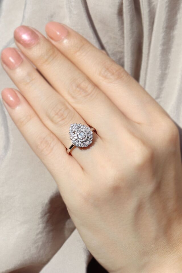 0.48 ct Coronet Damla Pırlanta Yüzük Sarı Altın - 14