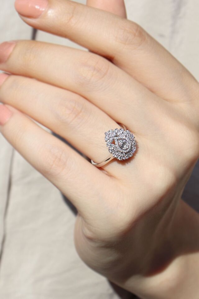 0.48 ct Coronet Damla Pırlanta Yüzük Sarı Altın - 18