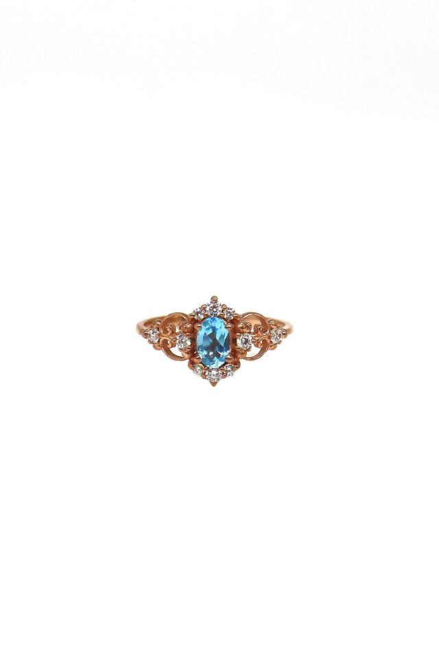 Vintage Aquamarine & Pırlanta Yüzük Beyaz Altın - 7