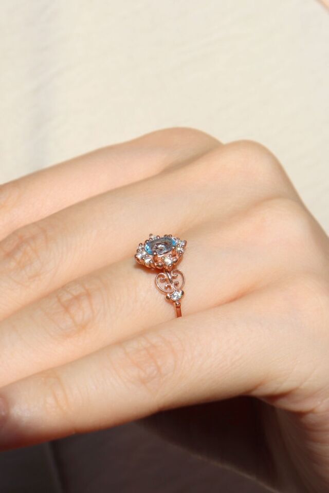 Vintage Aquamarine & Pırlanta Yüzük Beyaz Altın - 8