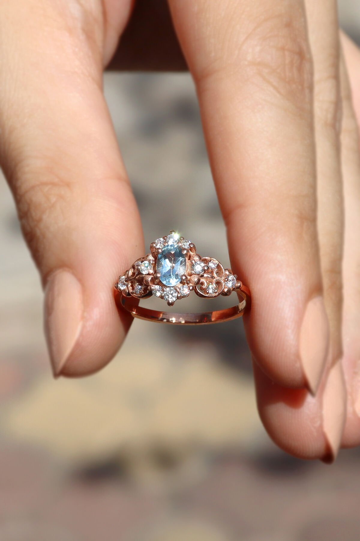 Vintage Aquamarine & Pırlanta Yüzük