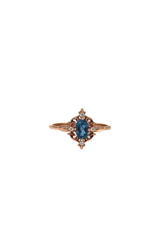 Vintage London Blue & Pırlanta Yüzük Rose Altın - 9