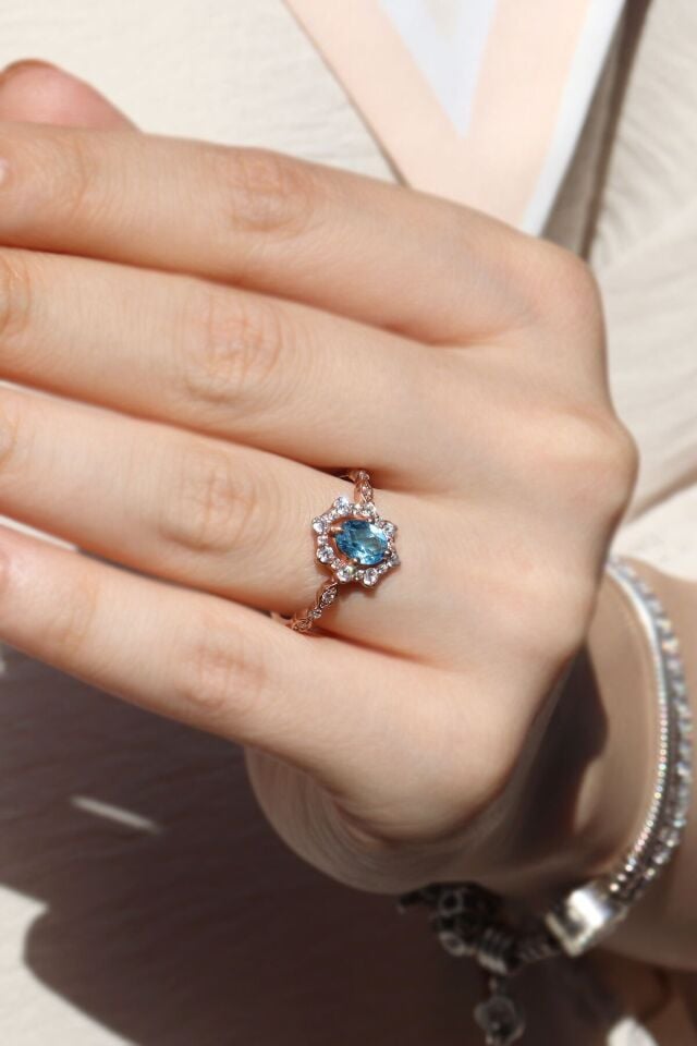 Vintage Aquamarine & Pırlanta Yüzük