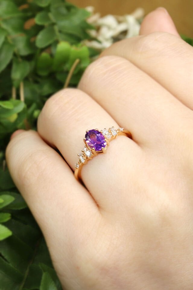 Asimetri Ametist & Pırlanta Yüzük