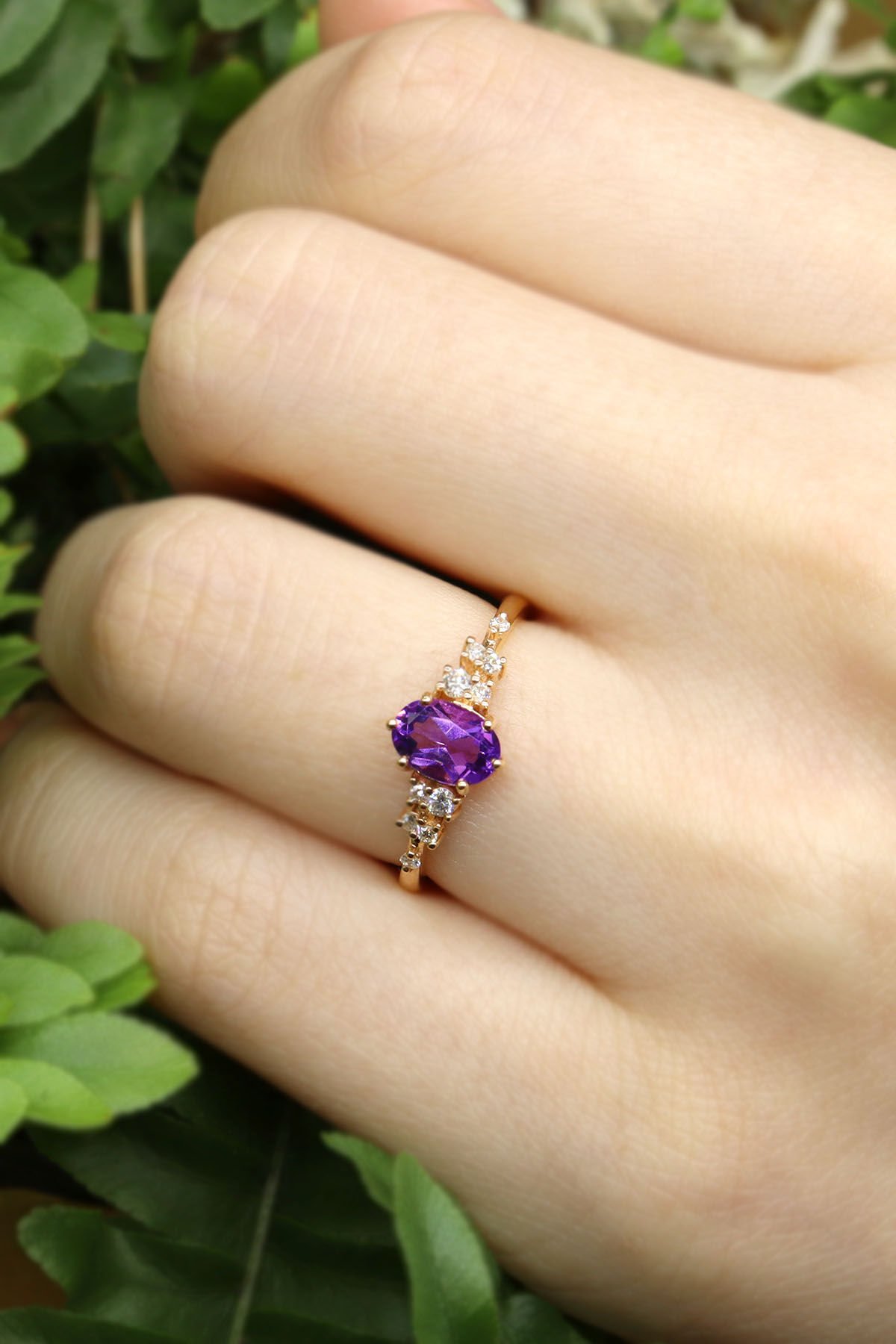 Asimetri Ametist & Pırlanta Yüzük