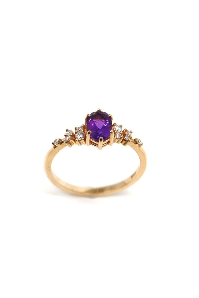 Asimetri Ametist & Pırlanta Yüzük