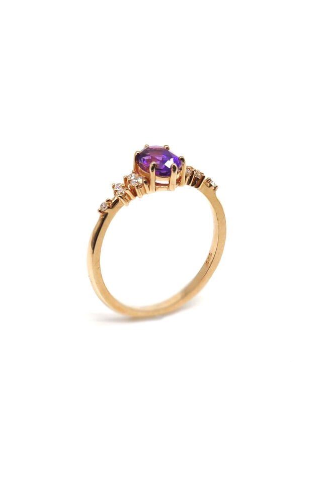 Asimetri Ametist & Pırlanta Yüzük